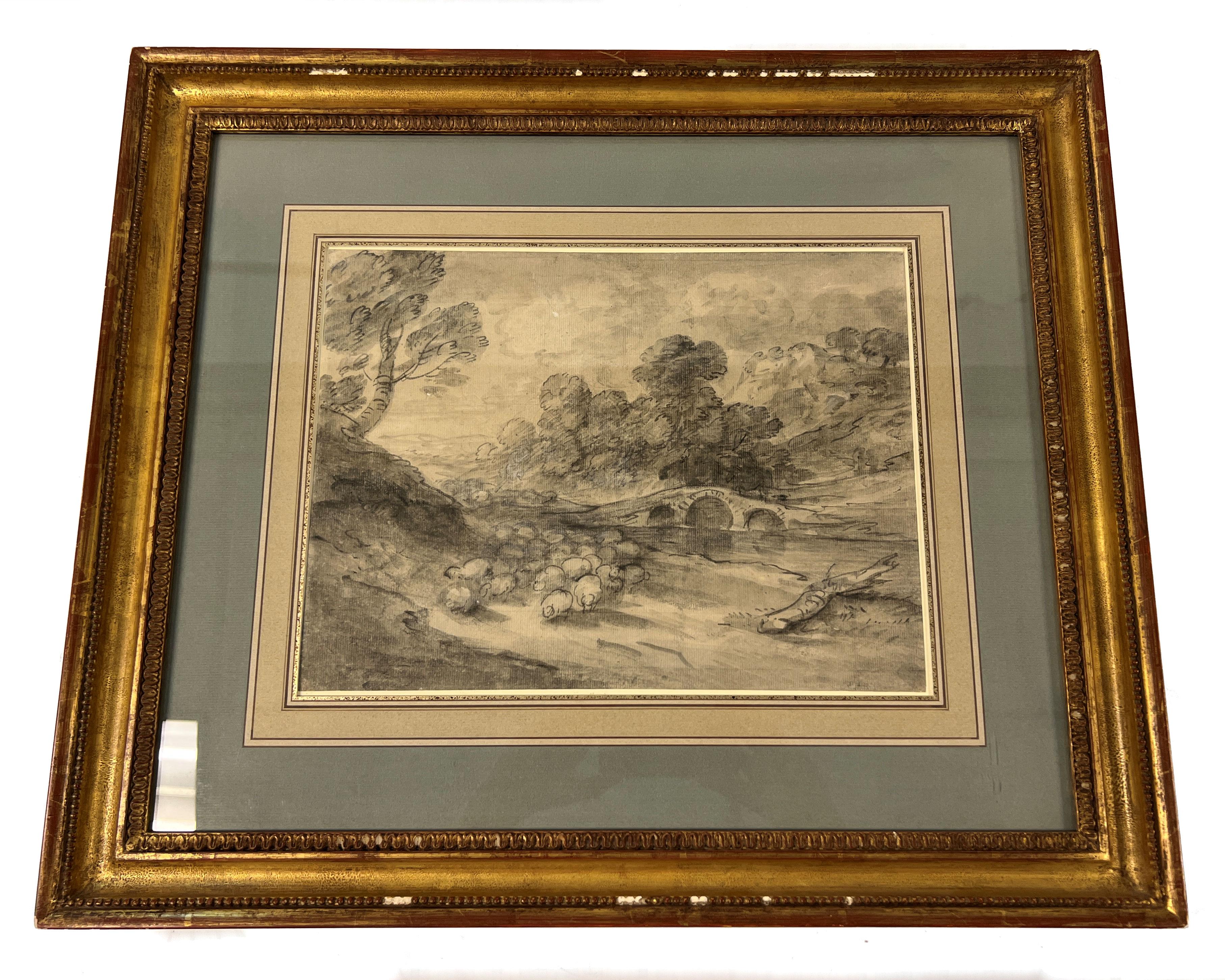 Paper Thomas Gainsborough Framed Landscape Drawing For Sale