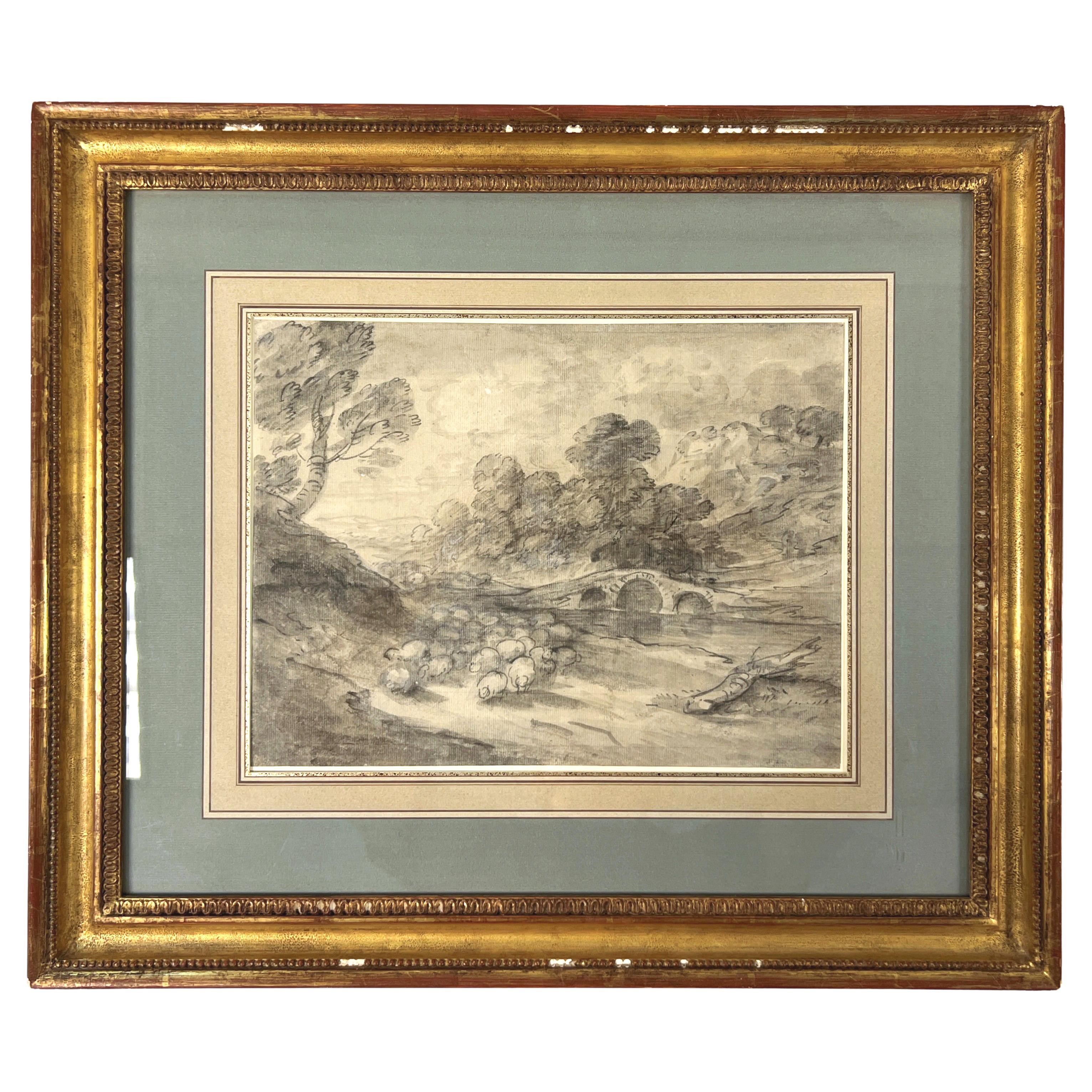 Thomas Gainsborough Framed Landscape Drawing For Sale