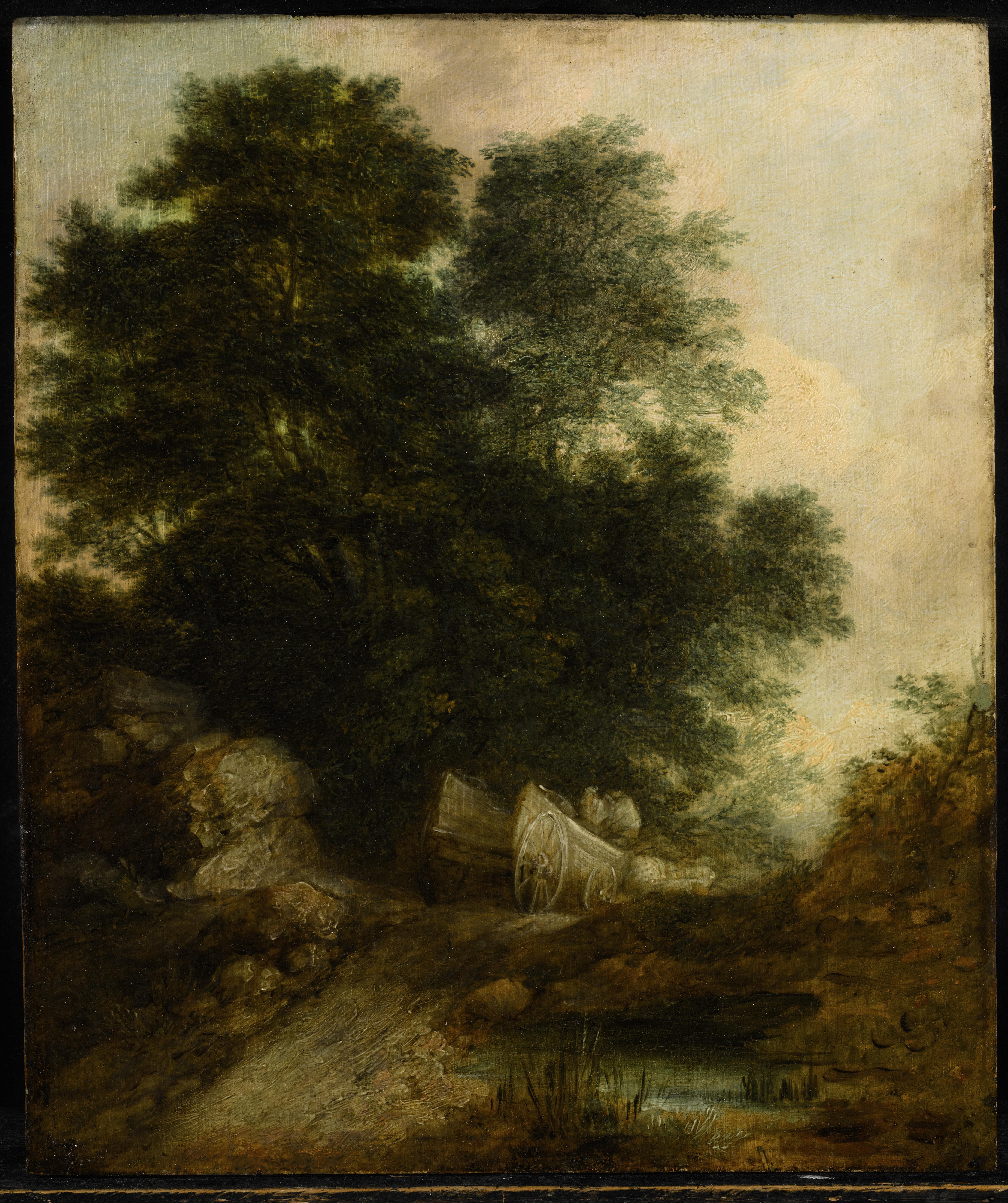 Landscape Painting Thomas Gainsborough - Paysage boisé avec paysans dans un wagon