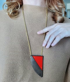 Thomas Gentille 1970 Geometric Red Lucite Brooch In 18kt Gold Bronze And Copper