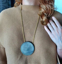 Thomas Gentille 1970 Geometric Round Pendant Brooch 18kt Gold Patinated Bronze