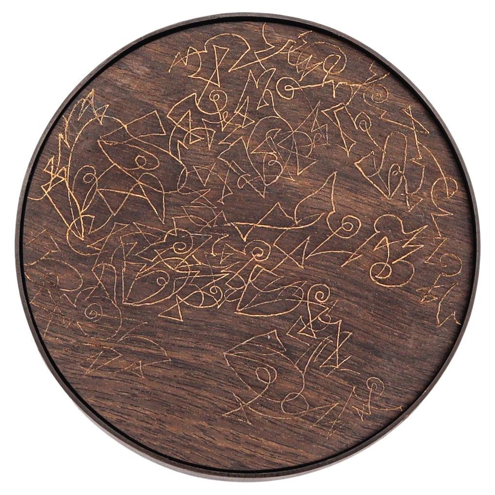 Thomas Gentille 1970 Graffiti Wood Brooch In 18Kt Gold Ebony Bronze And Copper For Sale