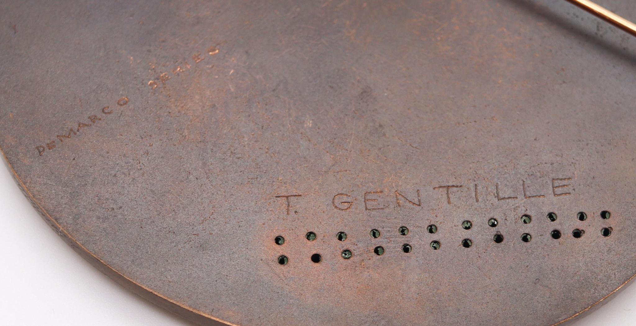 Thomas Gentille, eiförmige konvex-Brosche mit 1 Anhänger aus Bronze und 18 Karat Gold, 1970 im Angebot 1