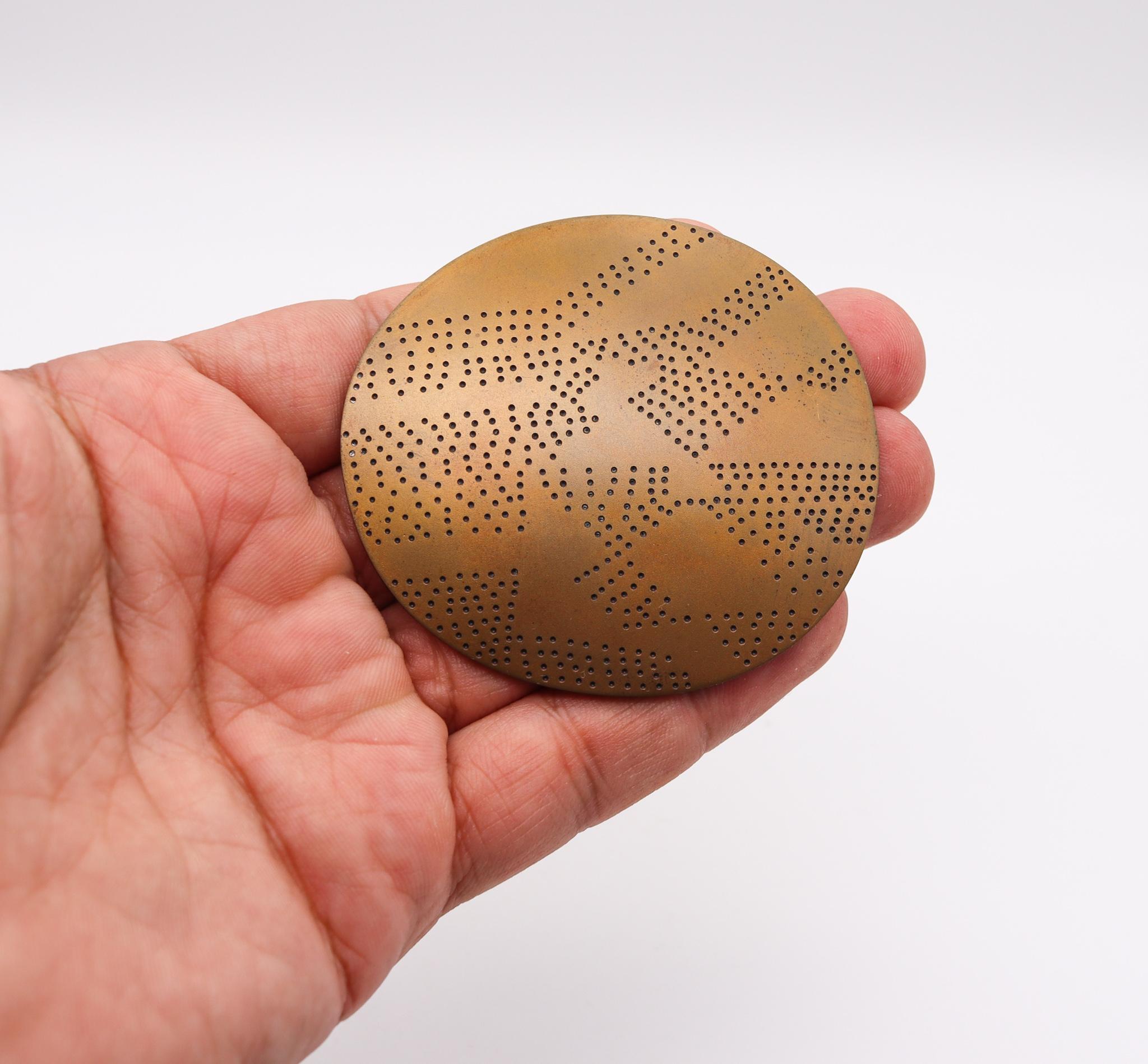 Thomas Gentille, eiförmige konvex-Brosche mit 1 Anhänger aus Bronze und 18 Karat Gold, 1970 im Angebot 2