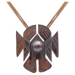 Vintage Thomas Gentille 1970 Rare Sculptural Ethnics Necklace In Copper And Cotton