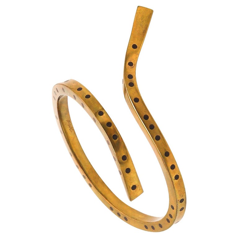 Bracelet Manchette Sculptural En Laiton Doré & Cuivre - Style Artistique Années 70