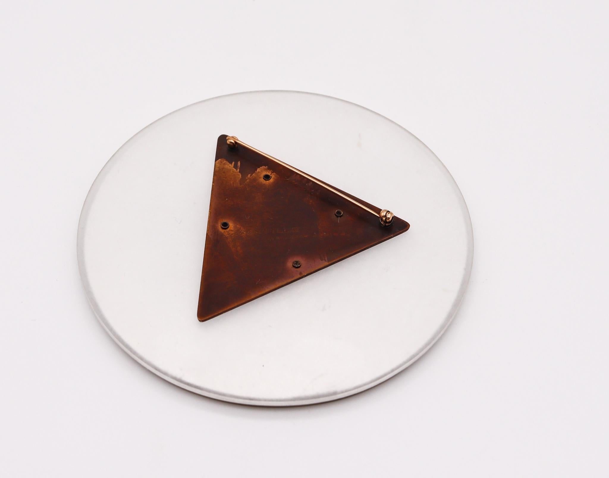 Thomas Gentille 1970 Silver Geometric Pendant Brooch 18kt Gold Bronze And Lucite For Sale 1