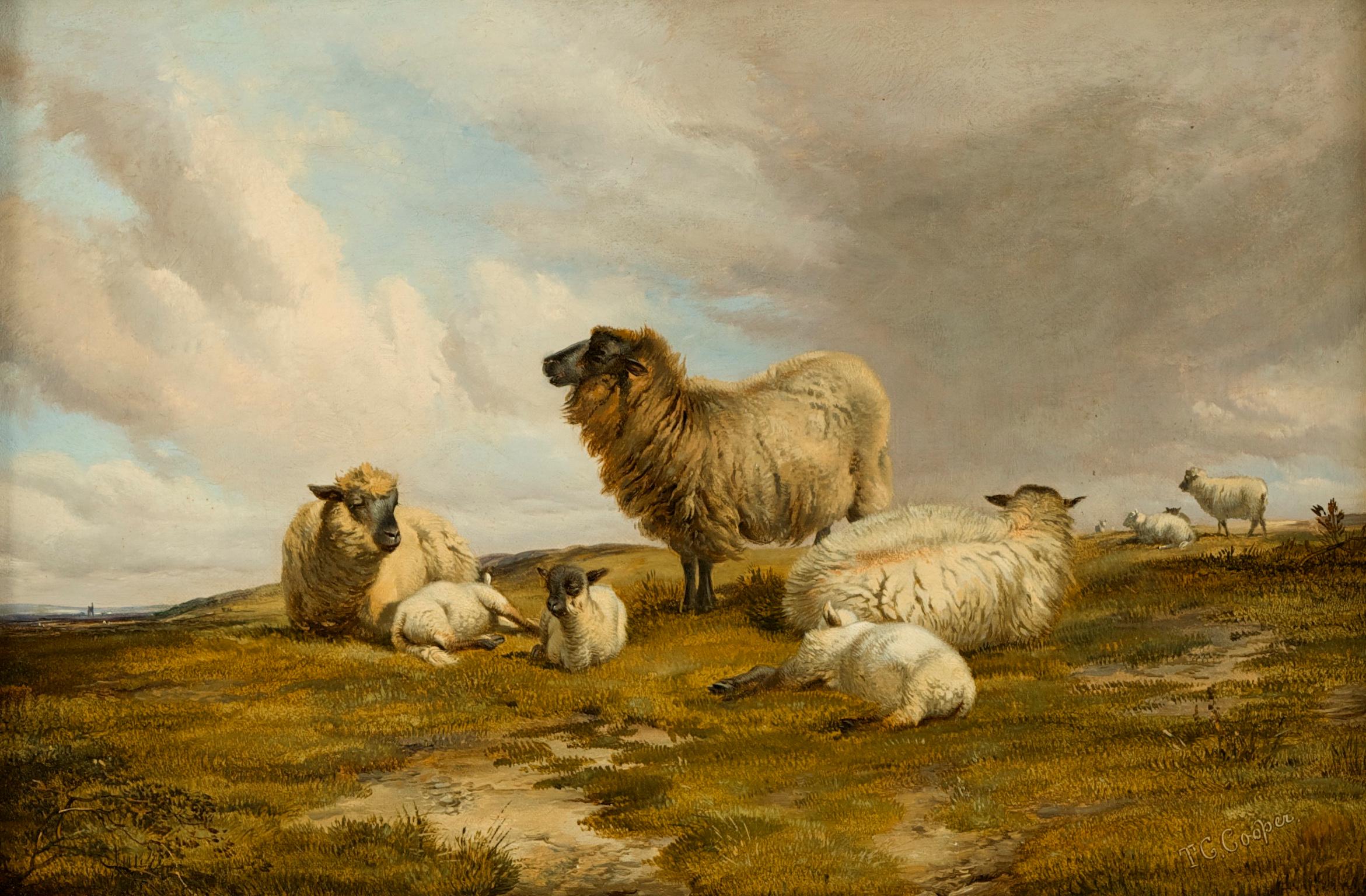 Thomas George Cooper Animal Painting - Sheep in a Landscape An English Scene Victorian 19th Century by T G Cooper 