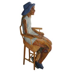 Thomas Giebink Oversized Wood Gail Woman in Chair Art Sculpture