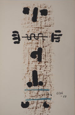 Vintage Art Brut : Totem - Original lithograph, Signed
