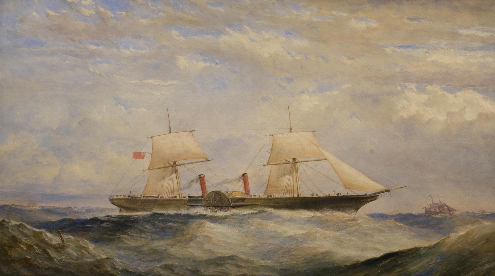 Thomas Goldworthy Dutton Landscape Painting - "Steamer Ship on the High Seas, " 19th c. Realist, British