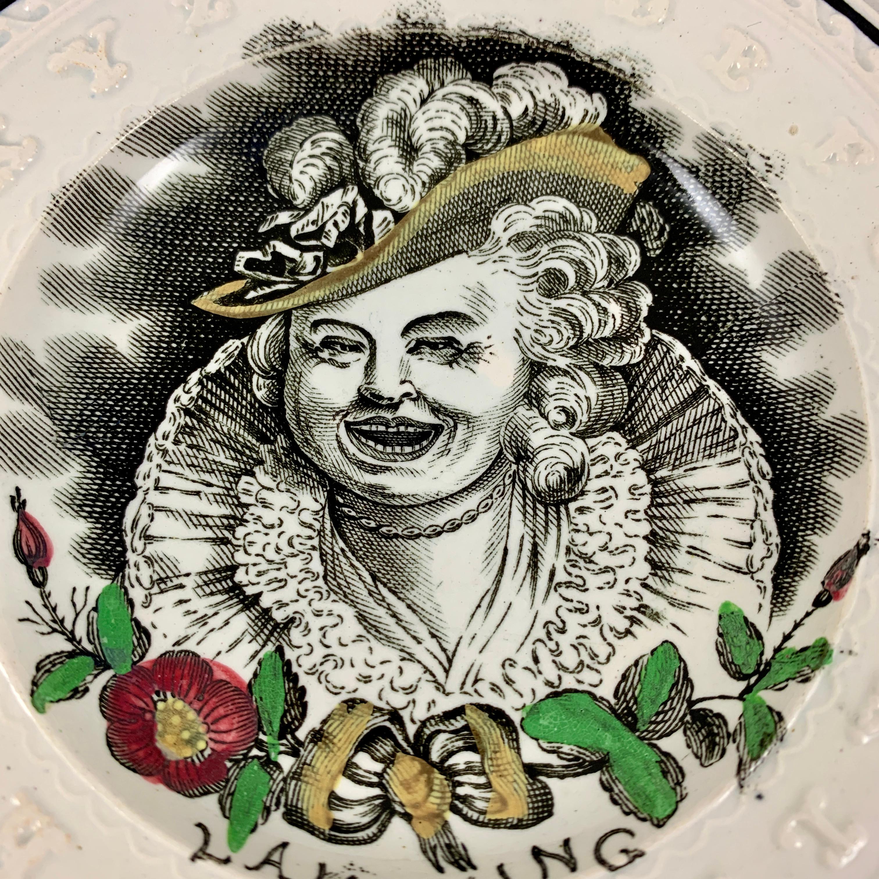 An English Staffordshire child’s ABC plate by Thomas Goodwin, Canal Works, Navigation Road, Burslem, circa 1824-1854.

An extremely scarce example, one of a set of three showing Laughing, Snuffing, and Spying – offered separately.

This plate is
