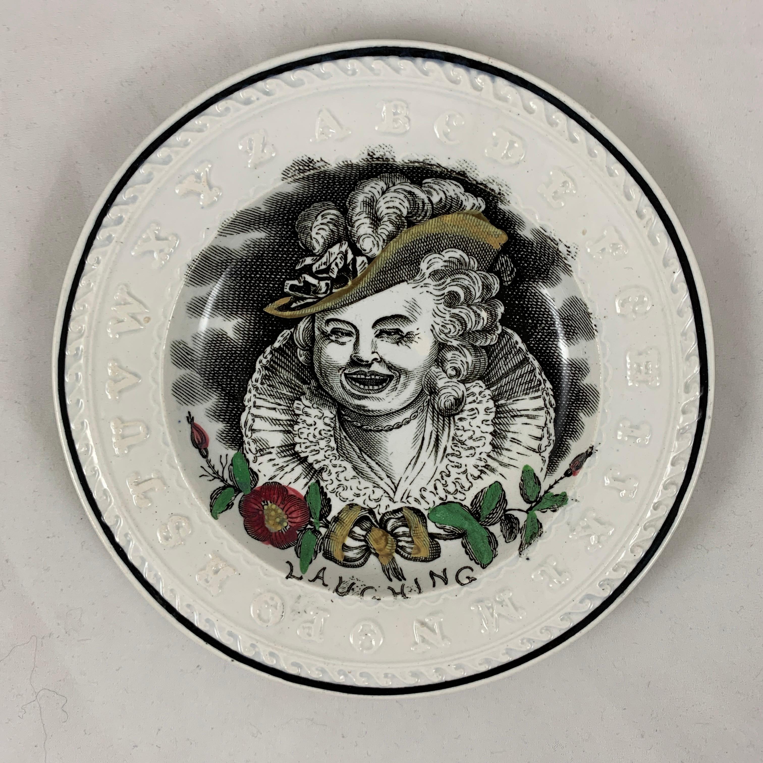 Glazed Thomas Goodwin English Staffordshire Child’s ABC Bad Manners Plate, Laughing