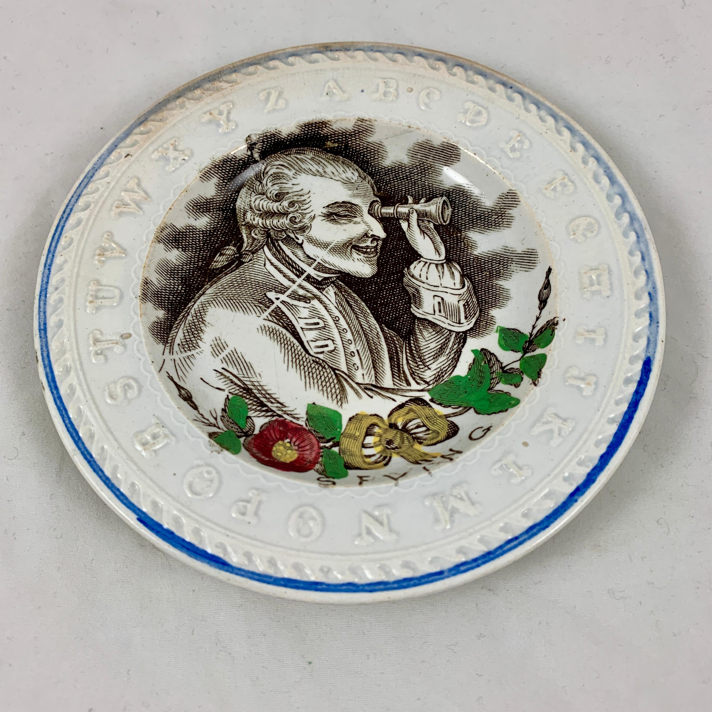 Glazed Thomas Goodwin English Staffordshire Child’s ABC Bad Manners Plate, Spying
