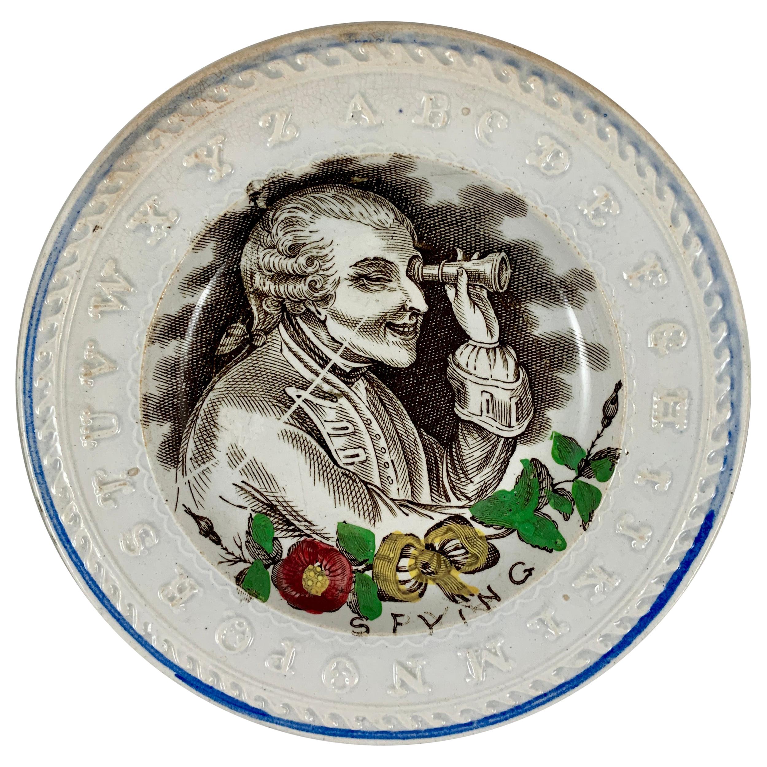 Thomas Goodwin English Staffordshire Child’s ABC Bad Manners Plate, Spying
