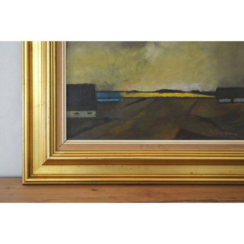 Danish Thomas Graae Landscape Painting with Wood Frame and Gold Accents For Sale