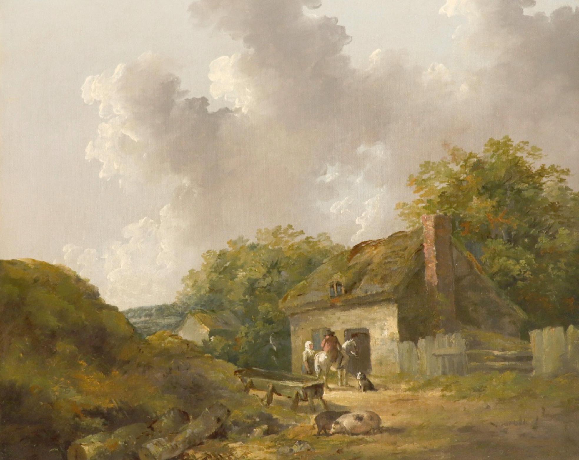 'Summer' - A group of figures outside an inn, in a landscape - Painting by Thomas Hand