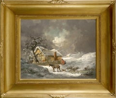 'Winter' - A Horse and figures passing a cottage, in a snowy landscape