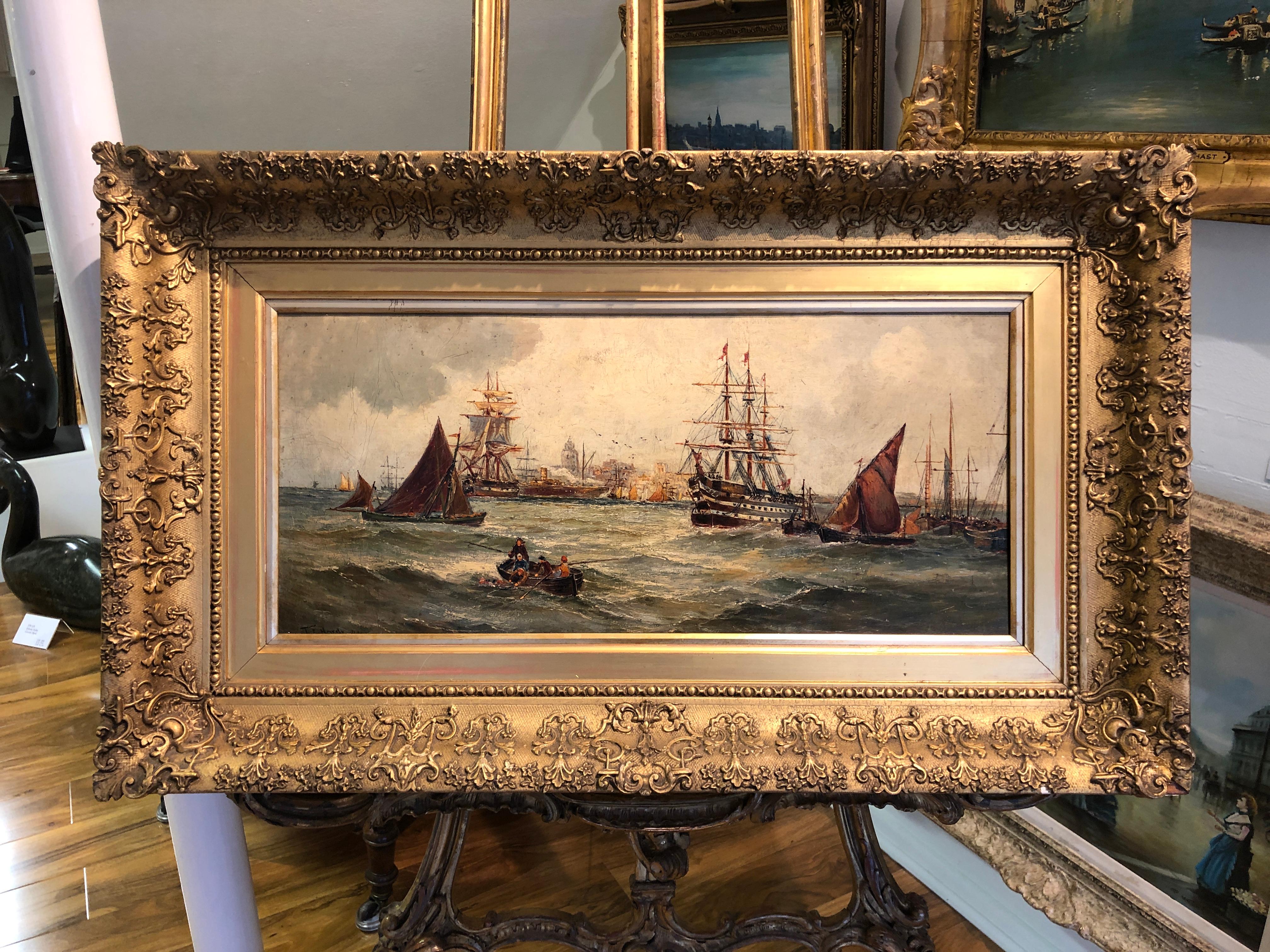 OIL PAINTING 18th Century By Thomas B Hardy British old master Gold Gilt Frame  For Sale 1