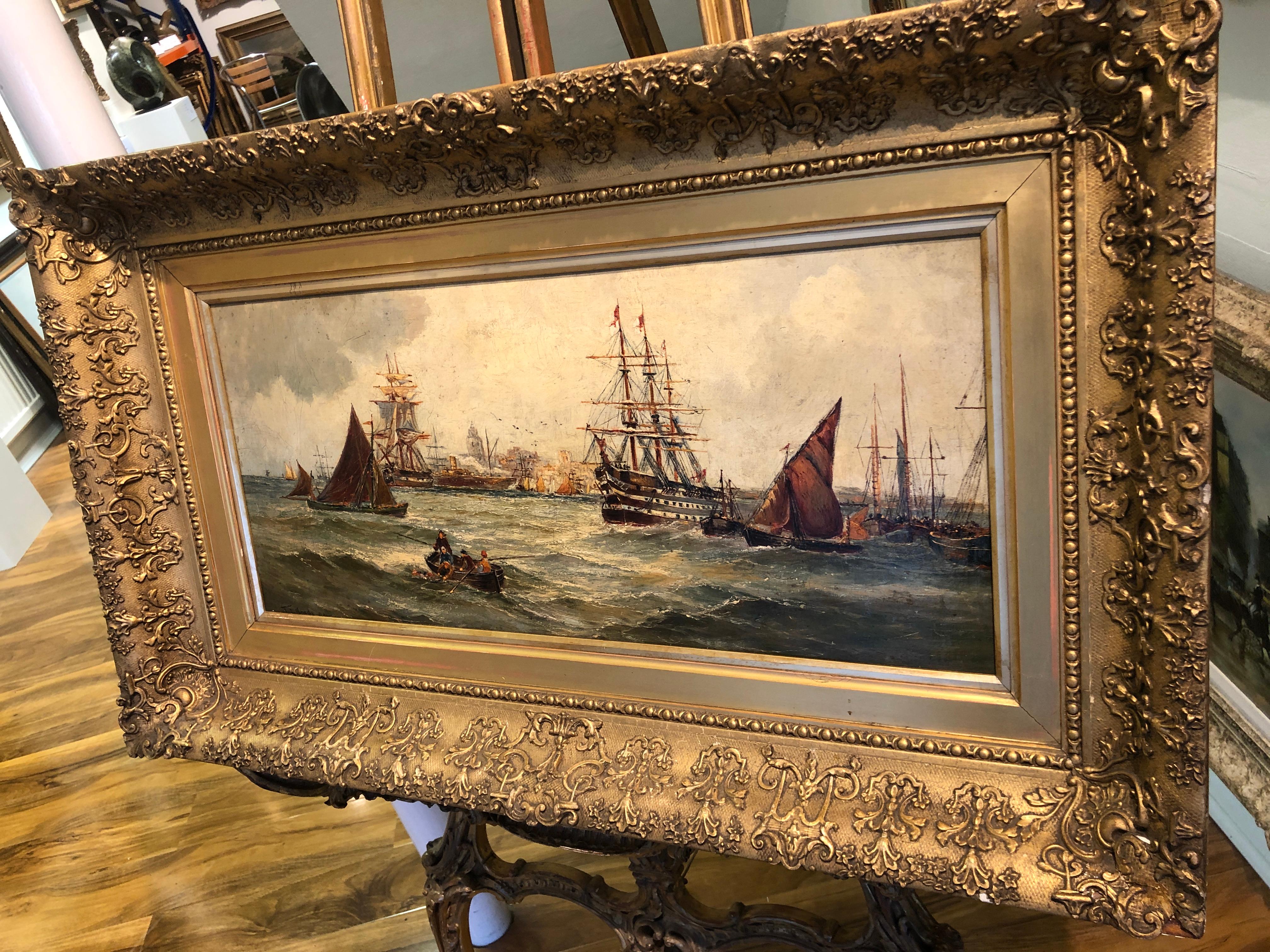 OIL PAINTING 18th Century By Thomas B Hardy British old master Gold Gilt Frame  For Sale 2