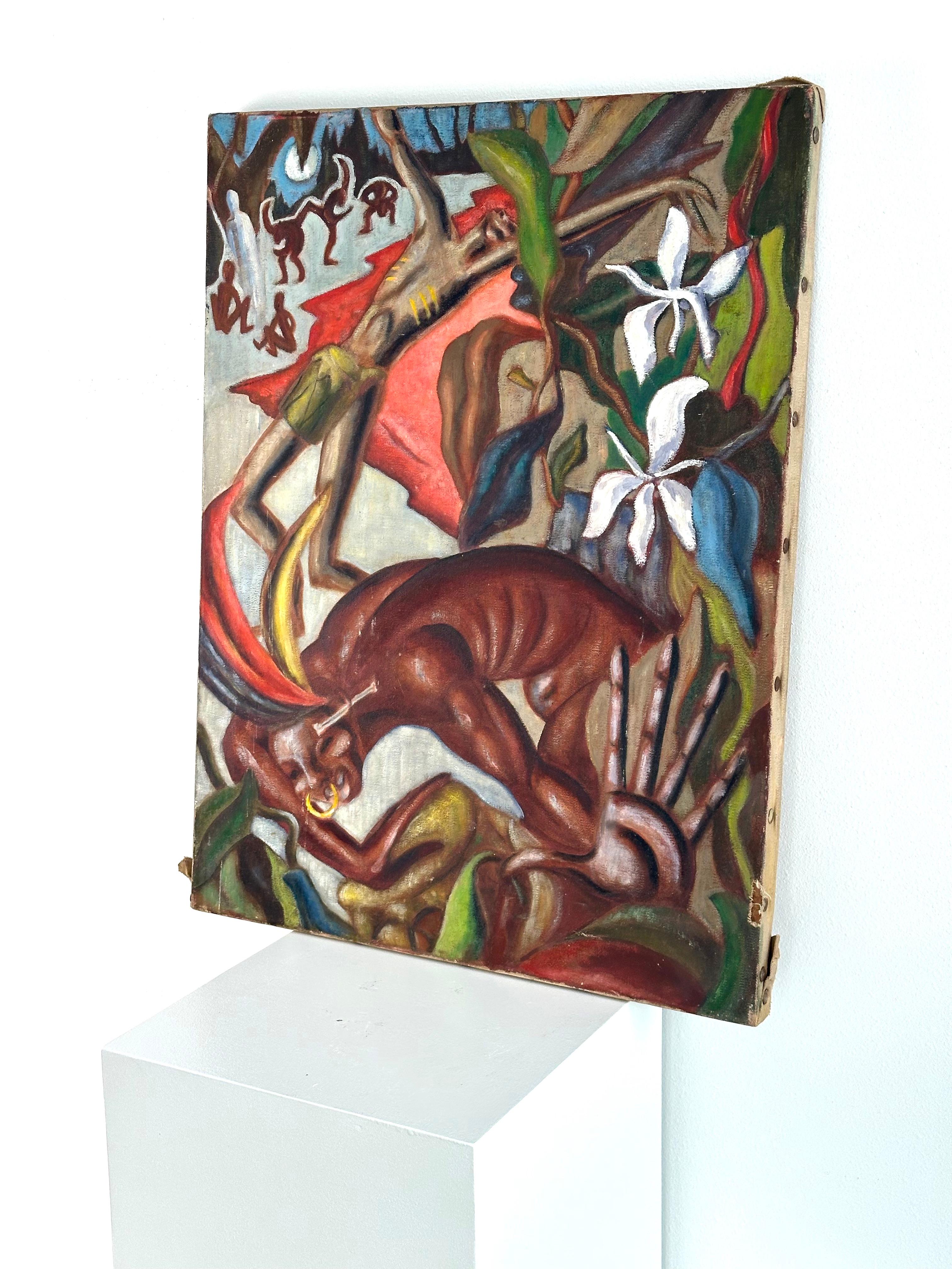 Geisterbeschwörung (Dschungeltrommeln) (Amerikanische Moderne), Painting, von Thomas Hart Benton