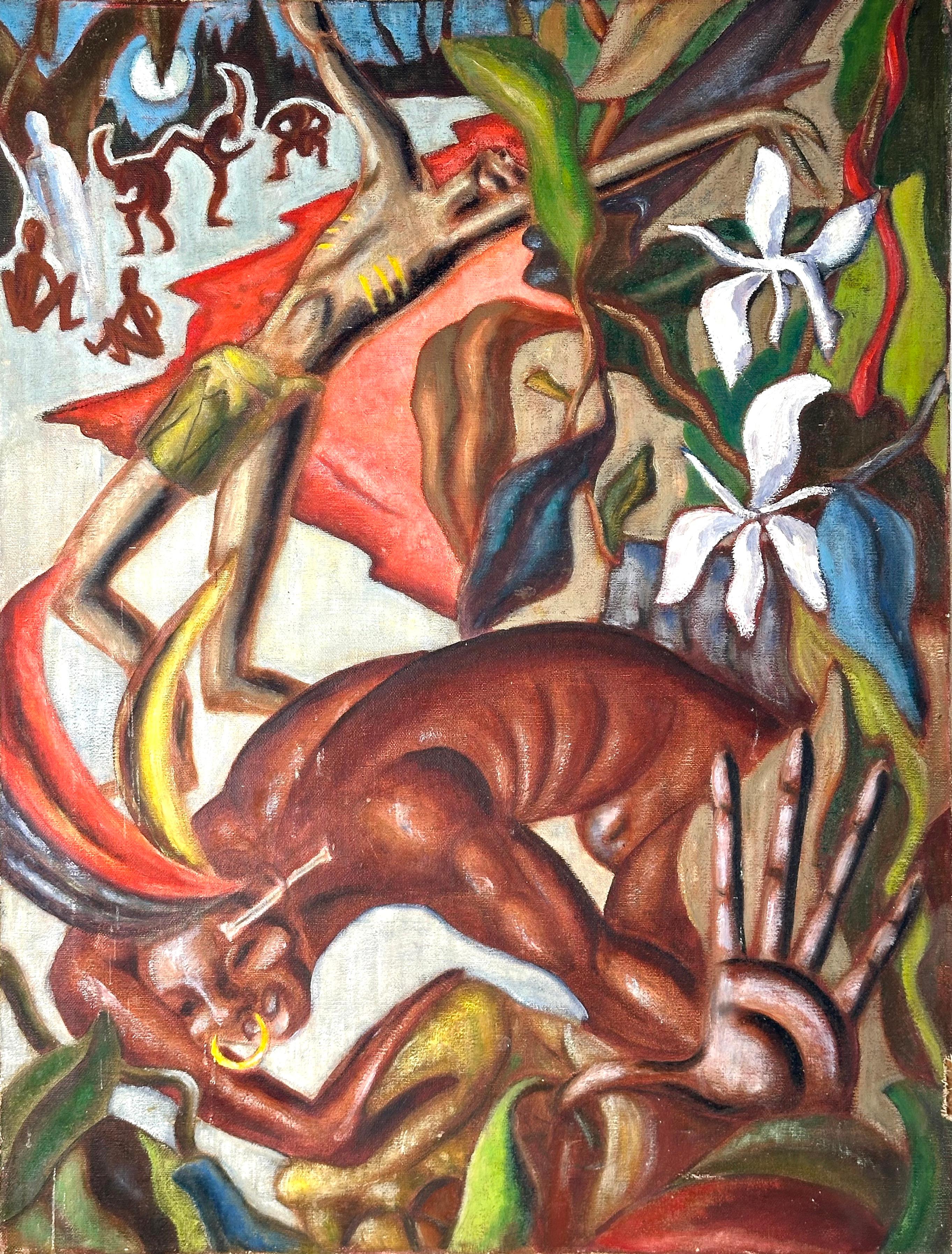 Thomas Hart Benton Abstract Painting – Geisterbeschwörung (Dschungeltrommeln)