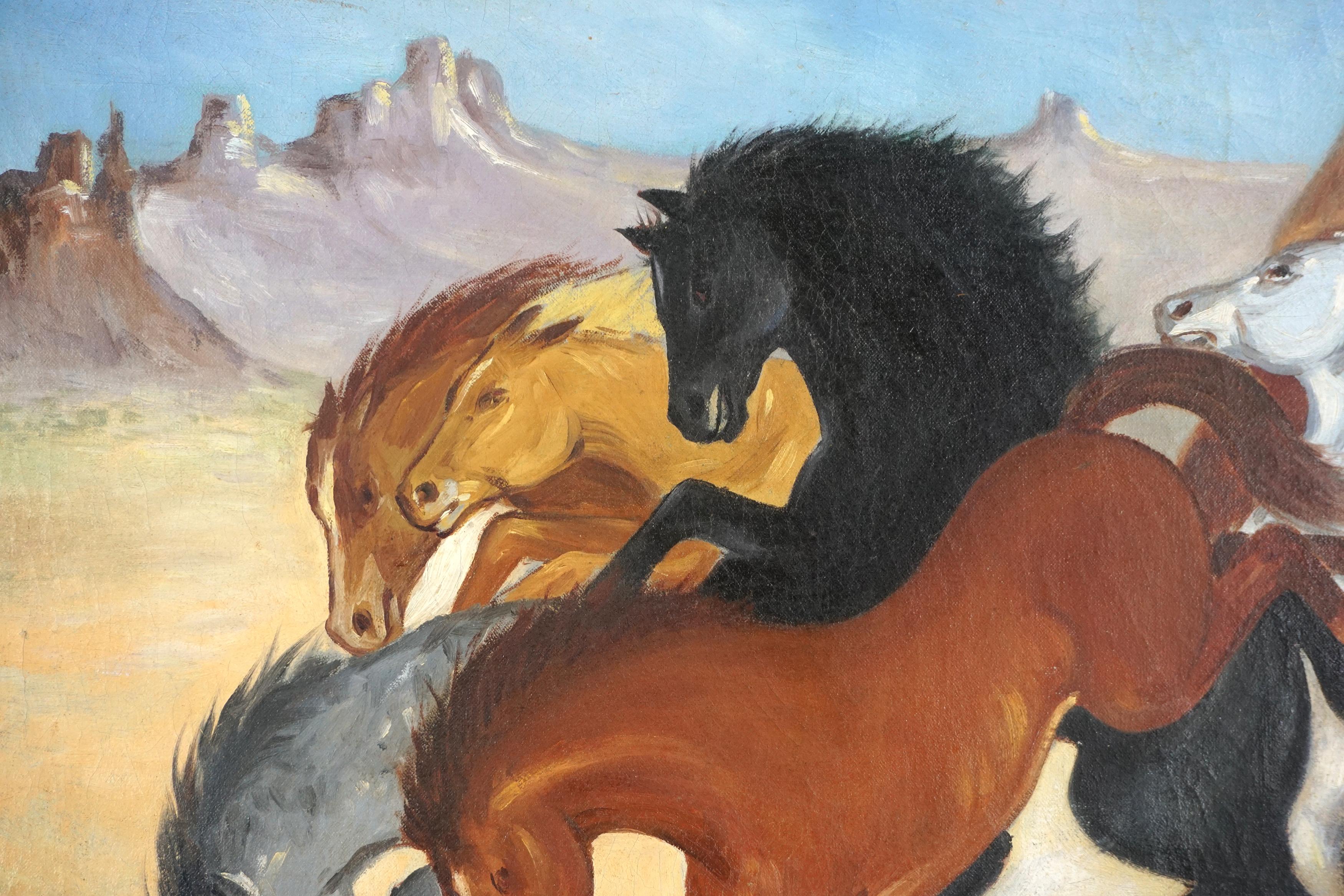 Wildpferde des Grand Canyon aus der Mitte des Jahrhunderts im Stil von Thomas Hart Benton im Angebot 2