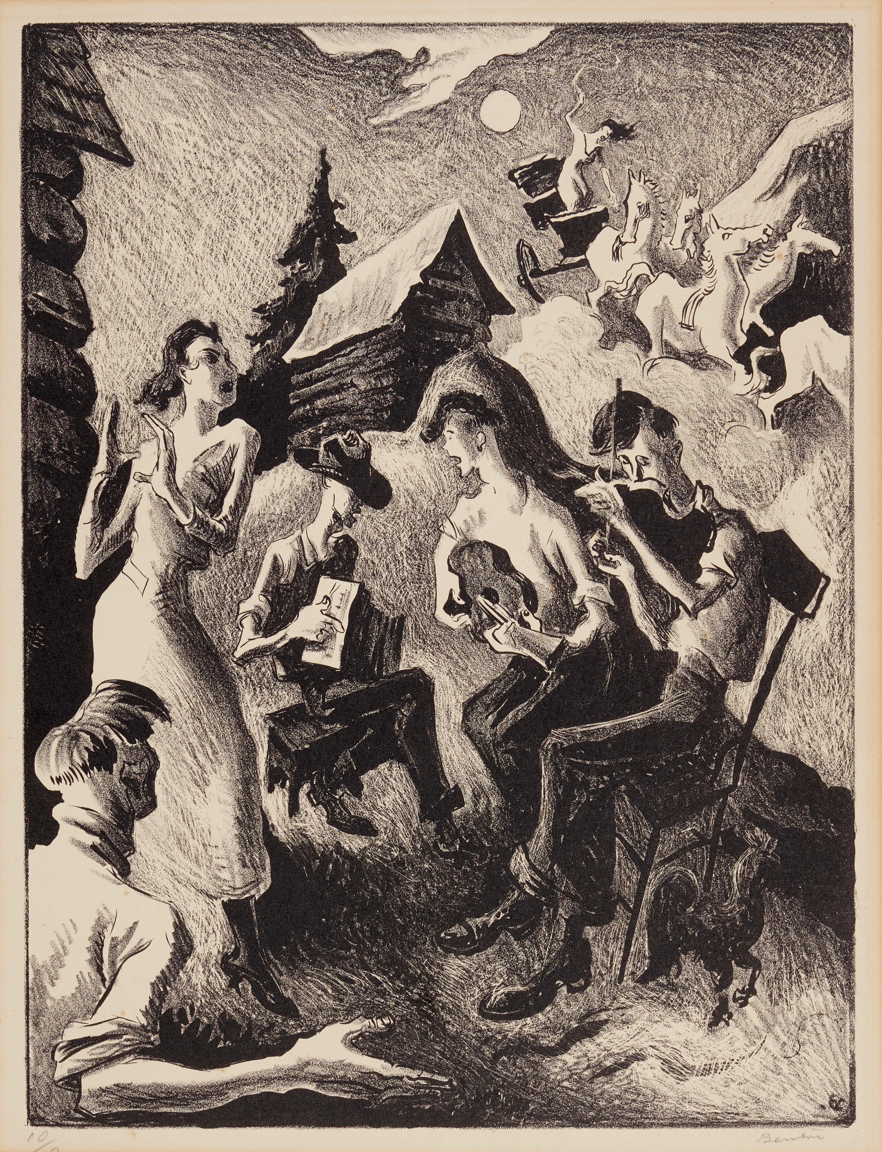 Thomas Hart Benton Interior Print - COMING ROUND THE MOUNTAIN