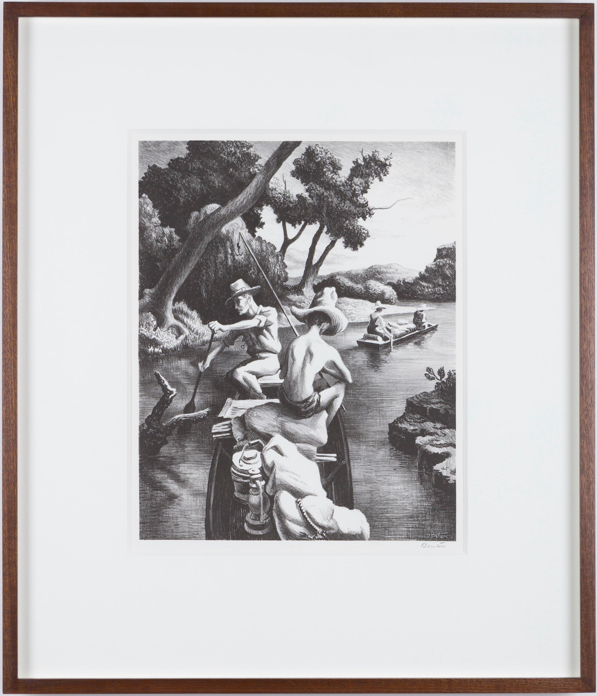 Figurative Print Thomas Hart Benton - En bas de la rivière