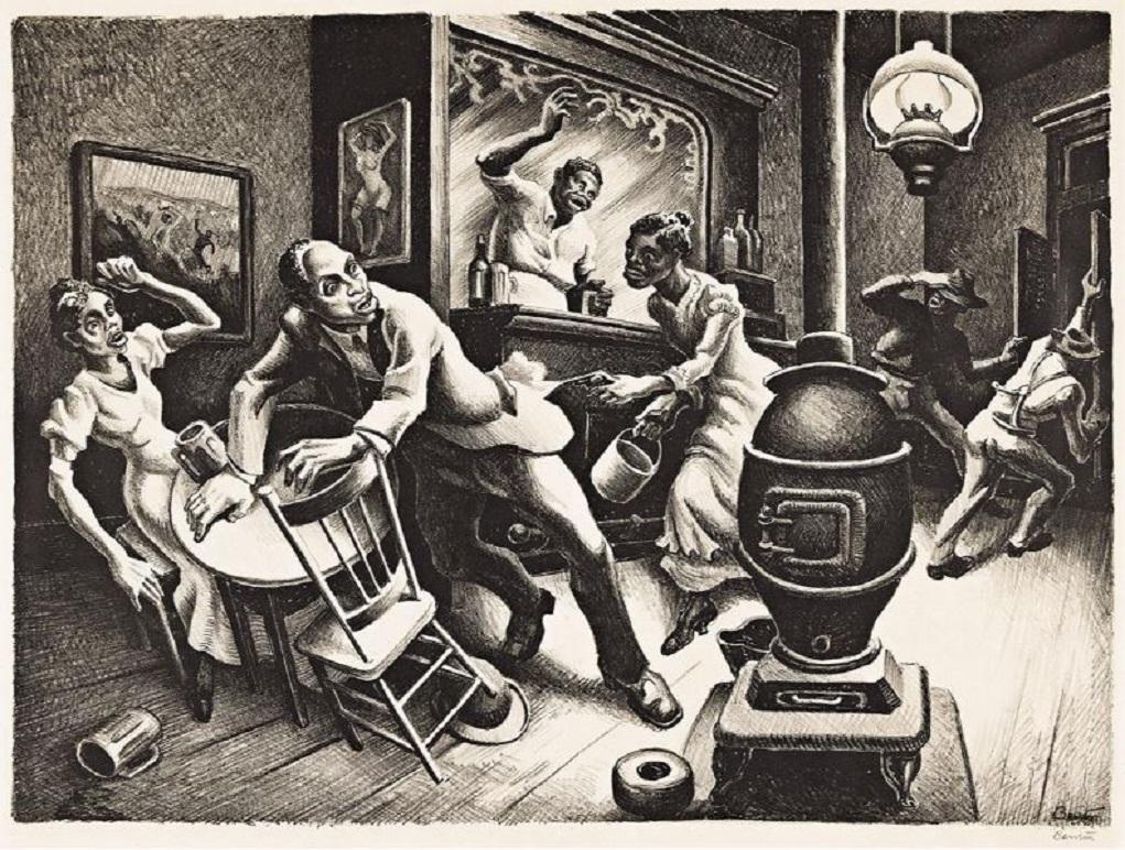Thomas Hart Benton Interior Print - Frankie and Johnnie