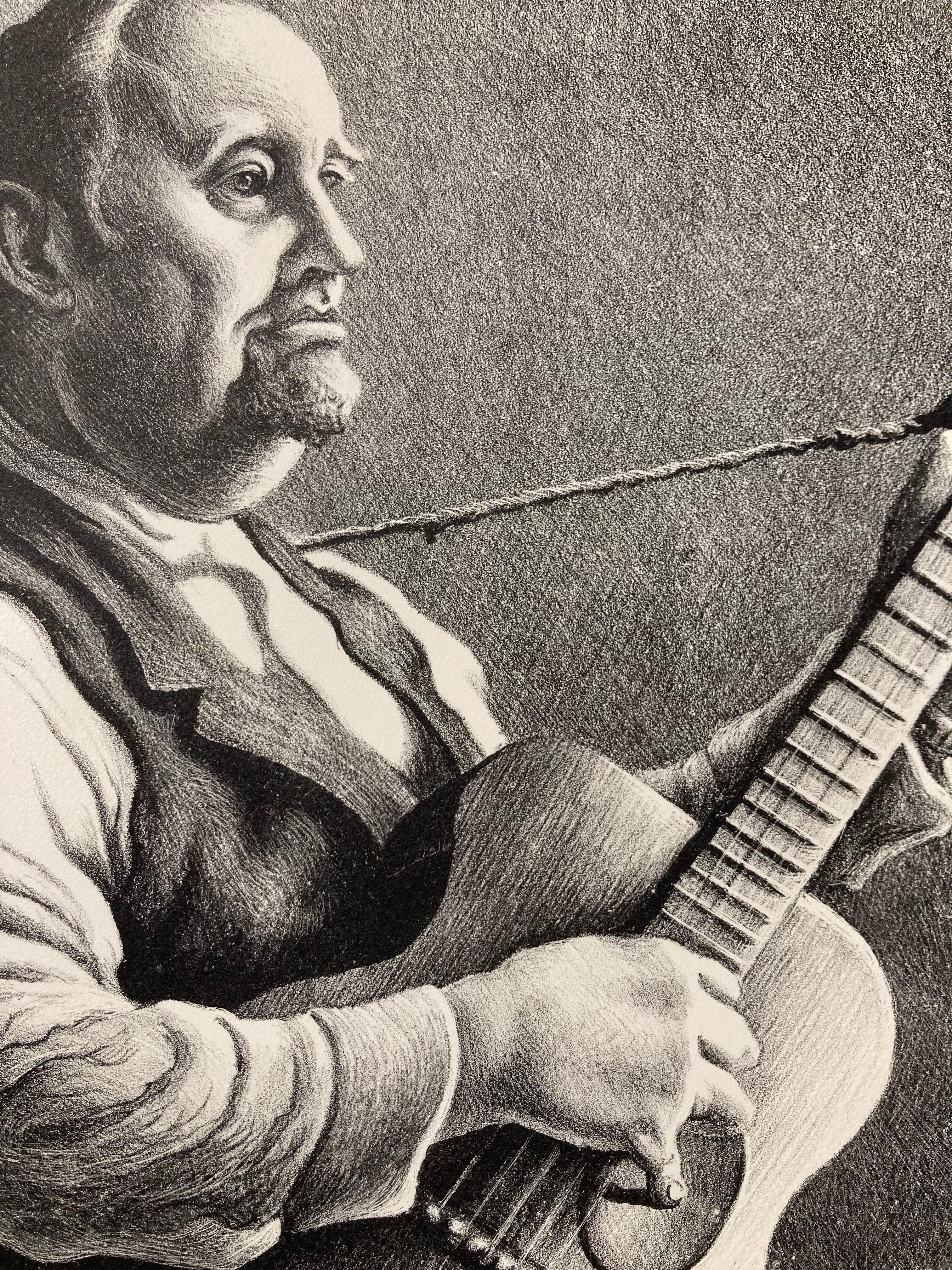THOMAS HART BENTON (1890- 1975)

HYMN SINGER / THE MINSTREL (Portrait of Burl Ives) 1950 (Fath 74)
Lithograph signed with full signature “Thomas H. Benton” A large image, 15 ¾ x 12 inches 
on a full sheet, 19 ¾ x 15 ¾ inches with deckle edges.