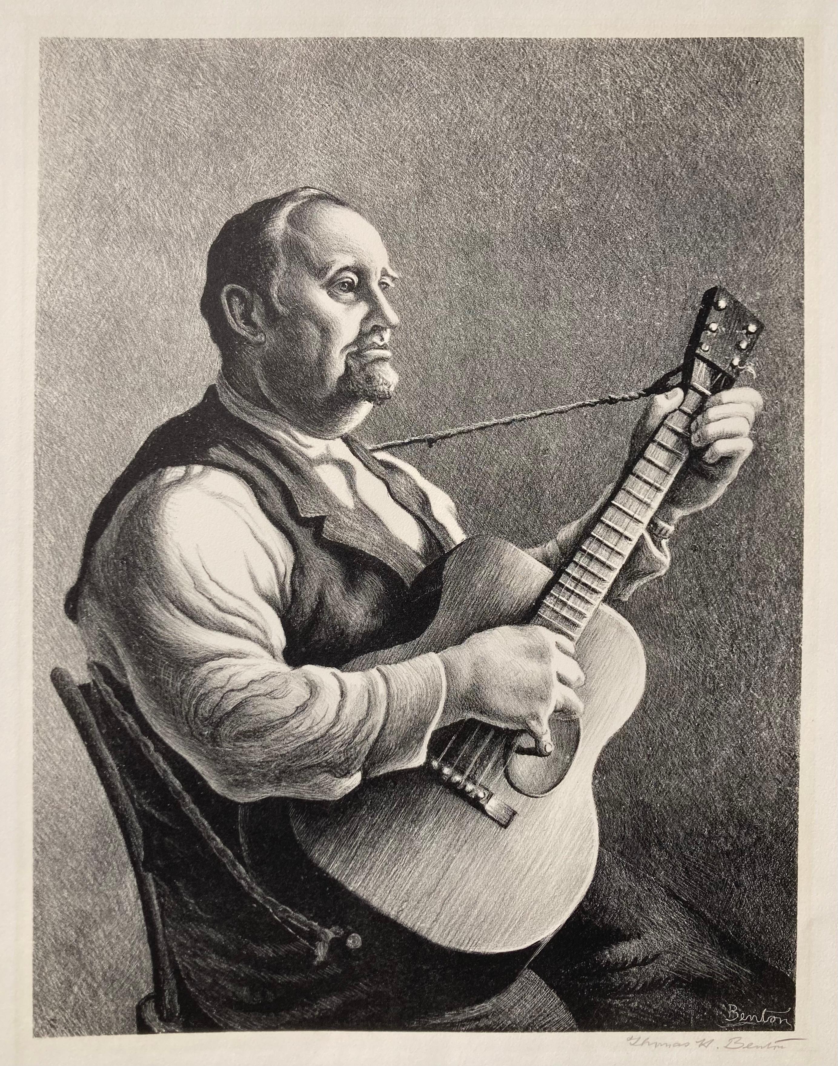 Figurative Print Thomas Hart Benton - SINGER / THE MINSTREL / BURL IVES  --  Grand Benton