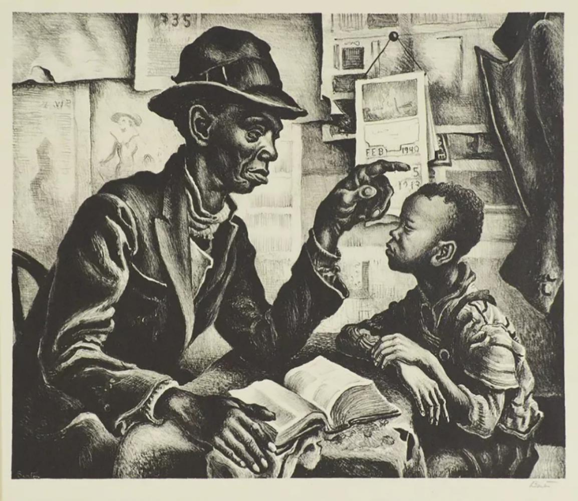 Thomas Hart Benton Figurative Print – Anweisung" 1940