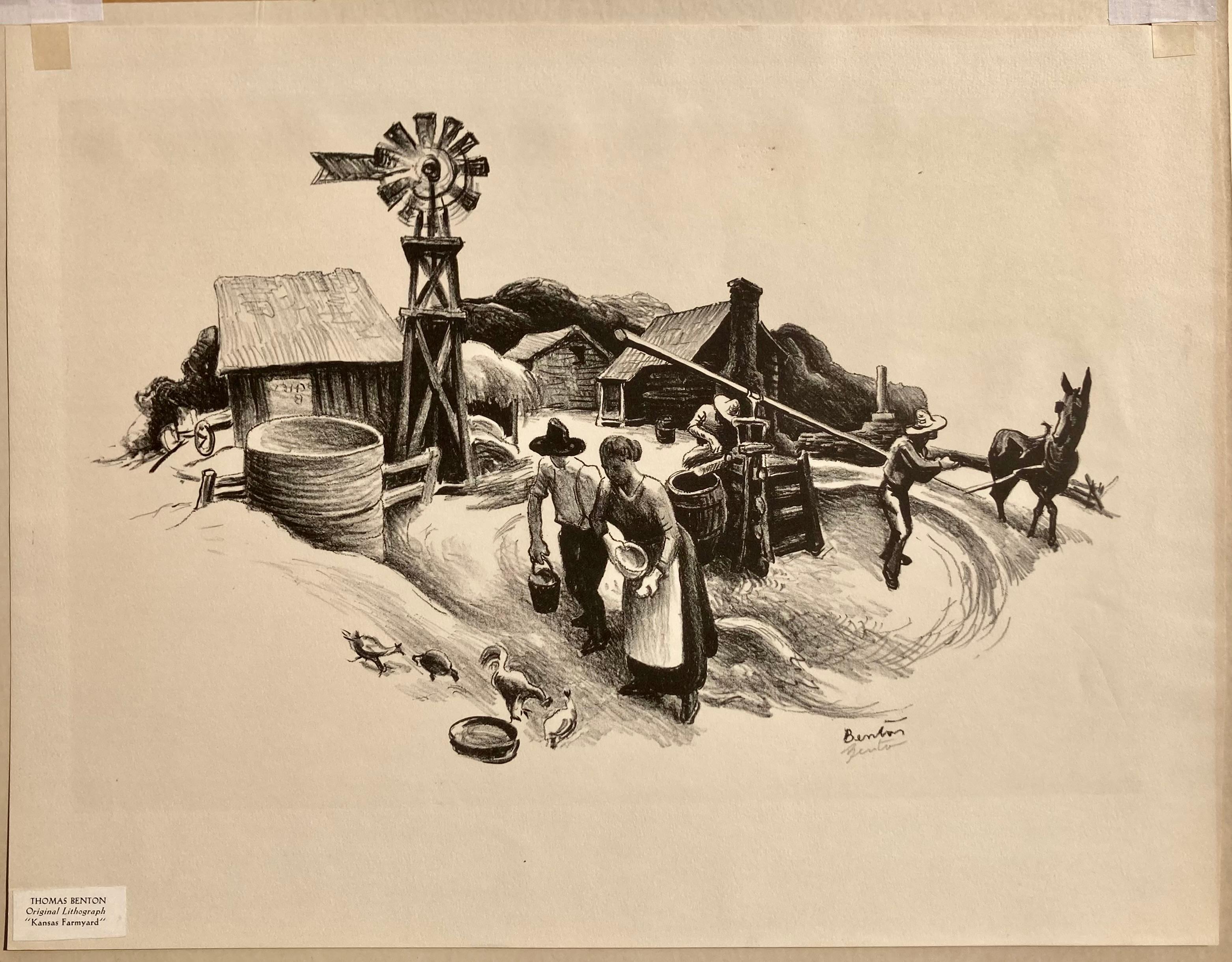 Farmyard Kansas / Missouri Farmyard - Réalisme américain Print par Thomas Hart Benton