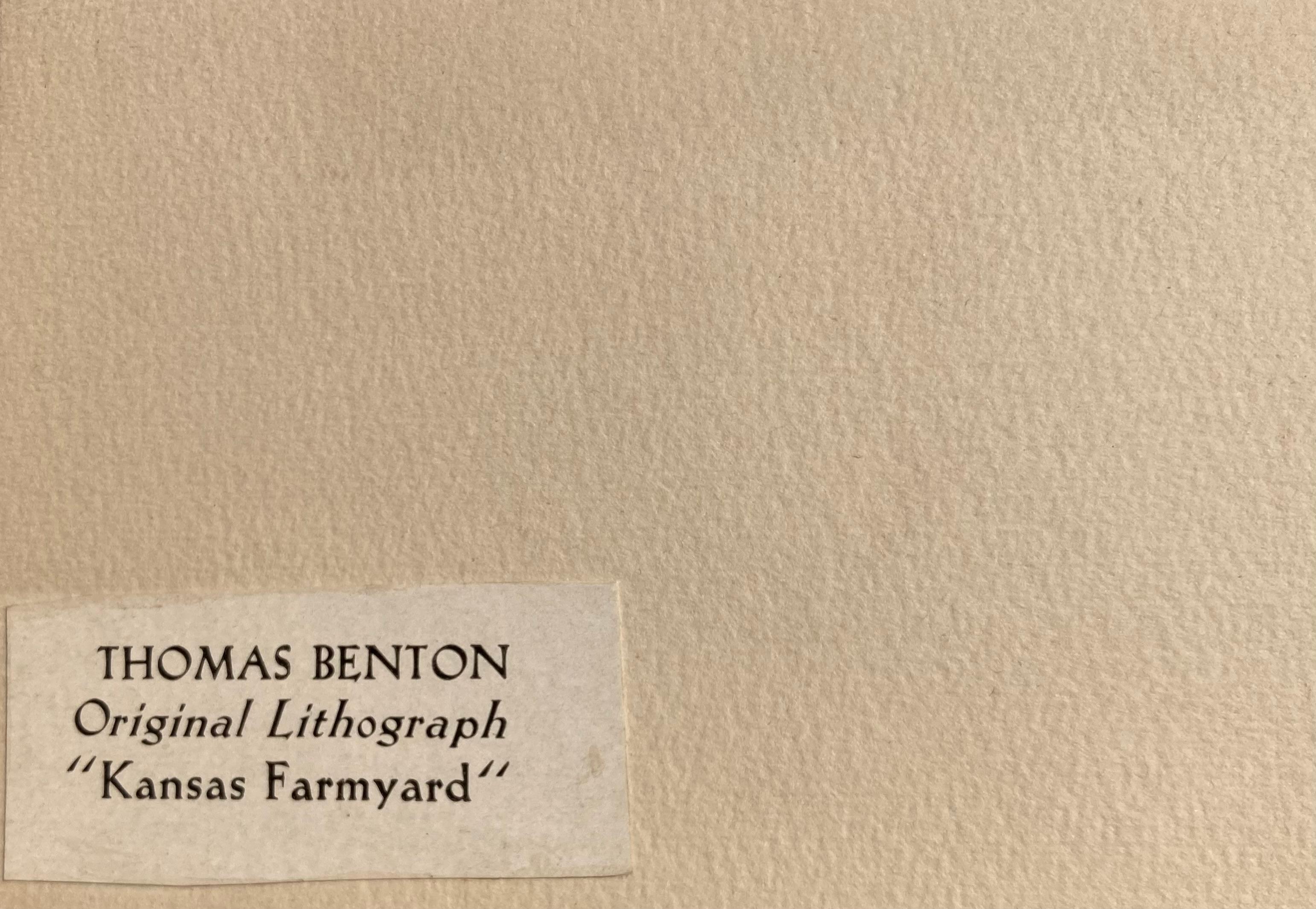 Kansas Farmyard / Missouri Farmyard - Beige Animal Print by Thomas Hart Benton