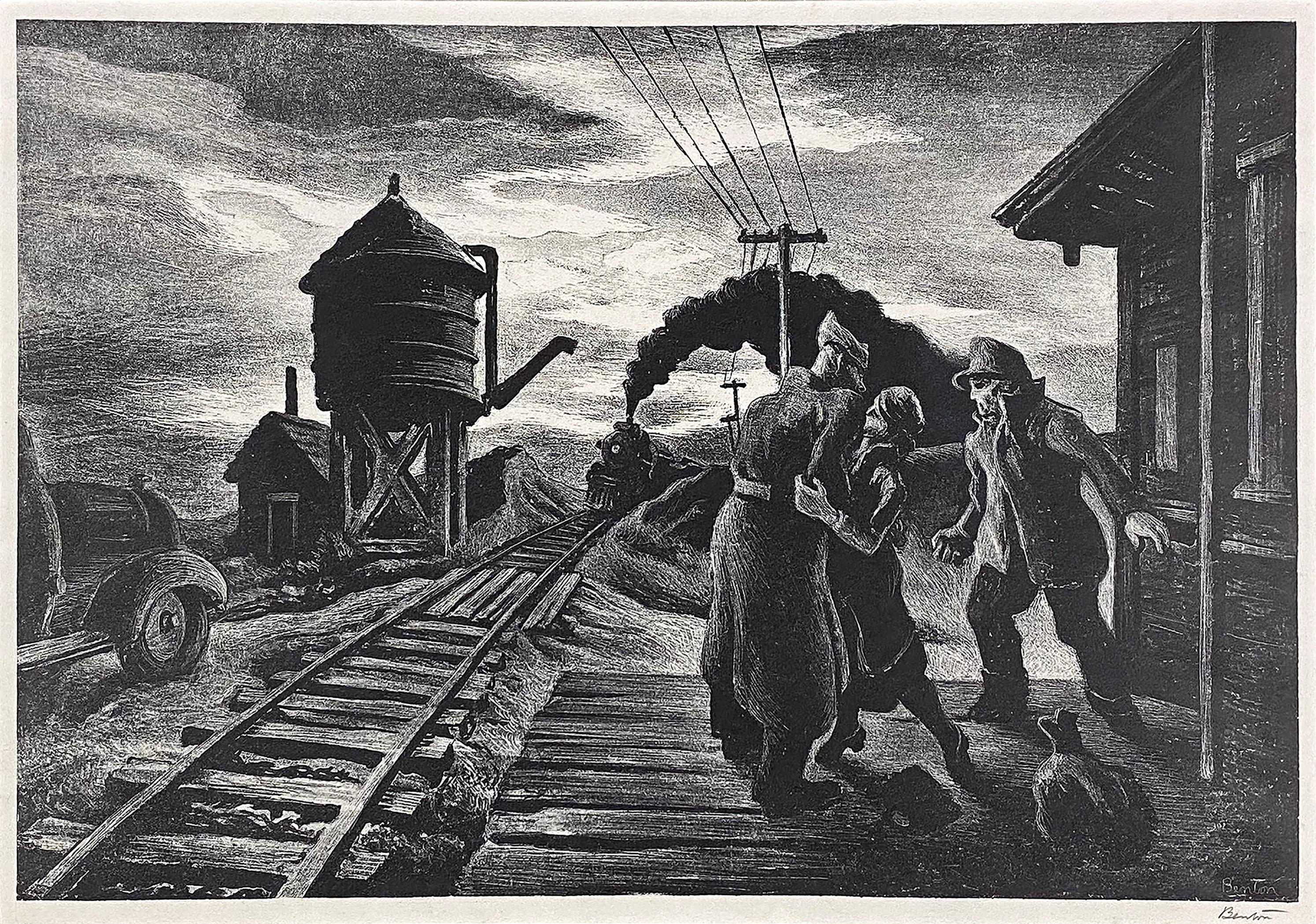 Thomas Hart Benton Figurative Print - Morning Train (Soldier's Farewell)