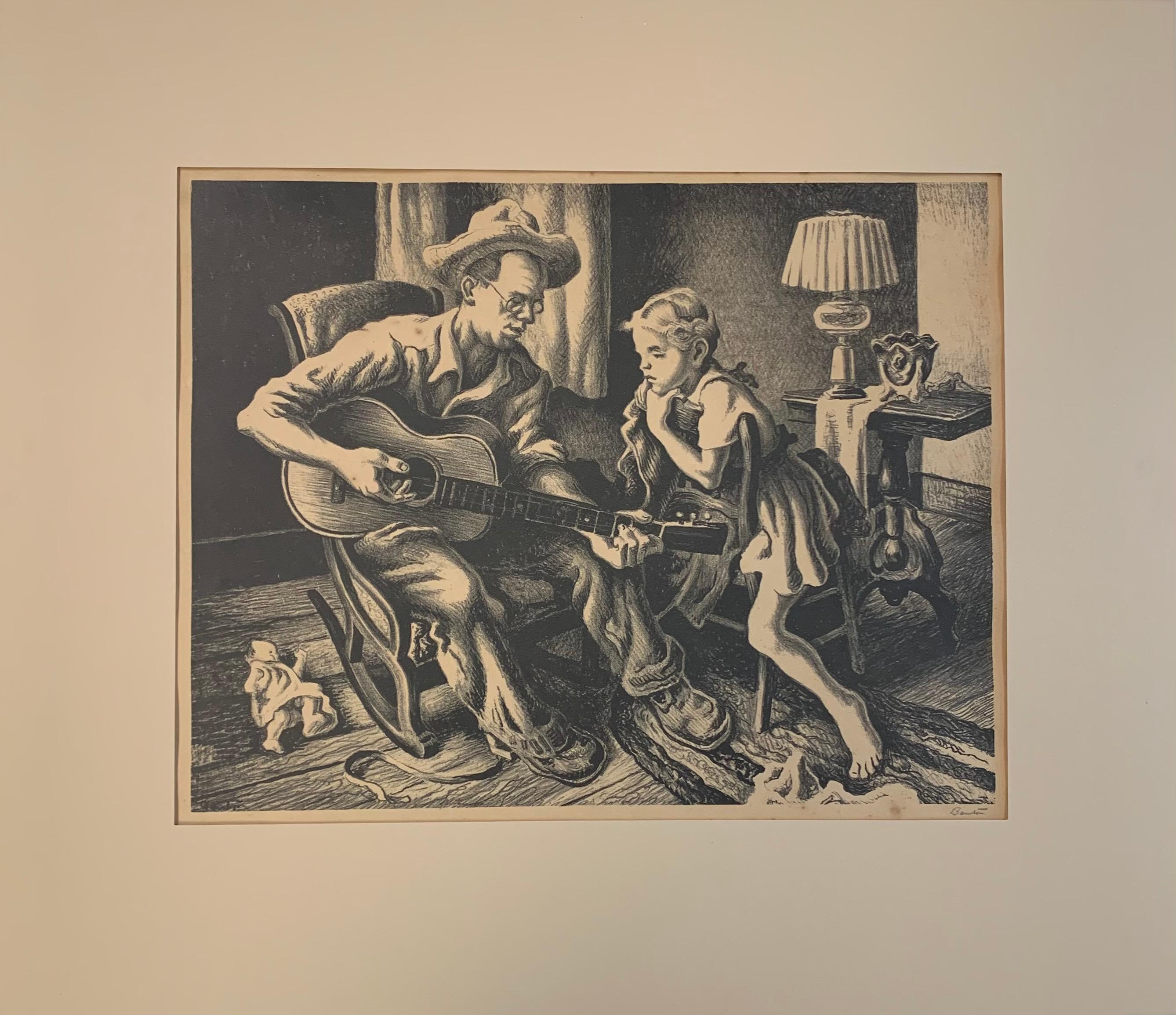Music Lesson, American Realism Original Lithograph - Print by Thomas Hart Benton
