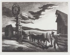 Lithograph of American rural life timeless and romantic countryside monochrome