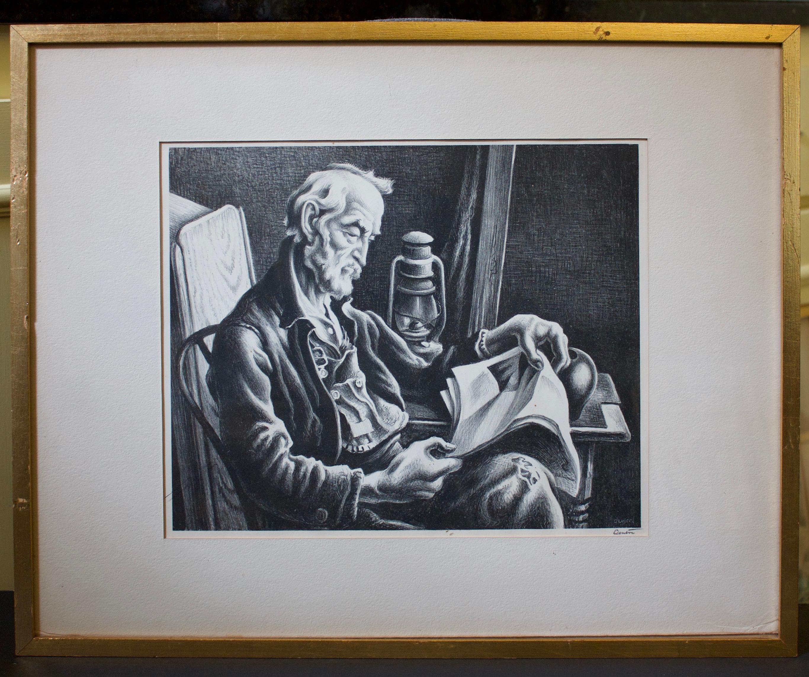 Old Man Reading - Print by Thomas Hart Benton