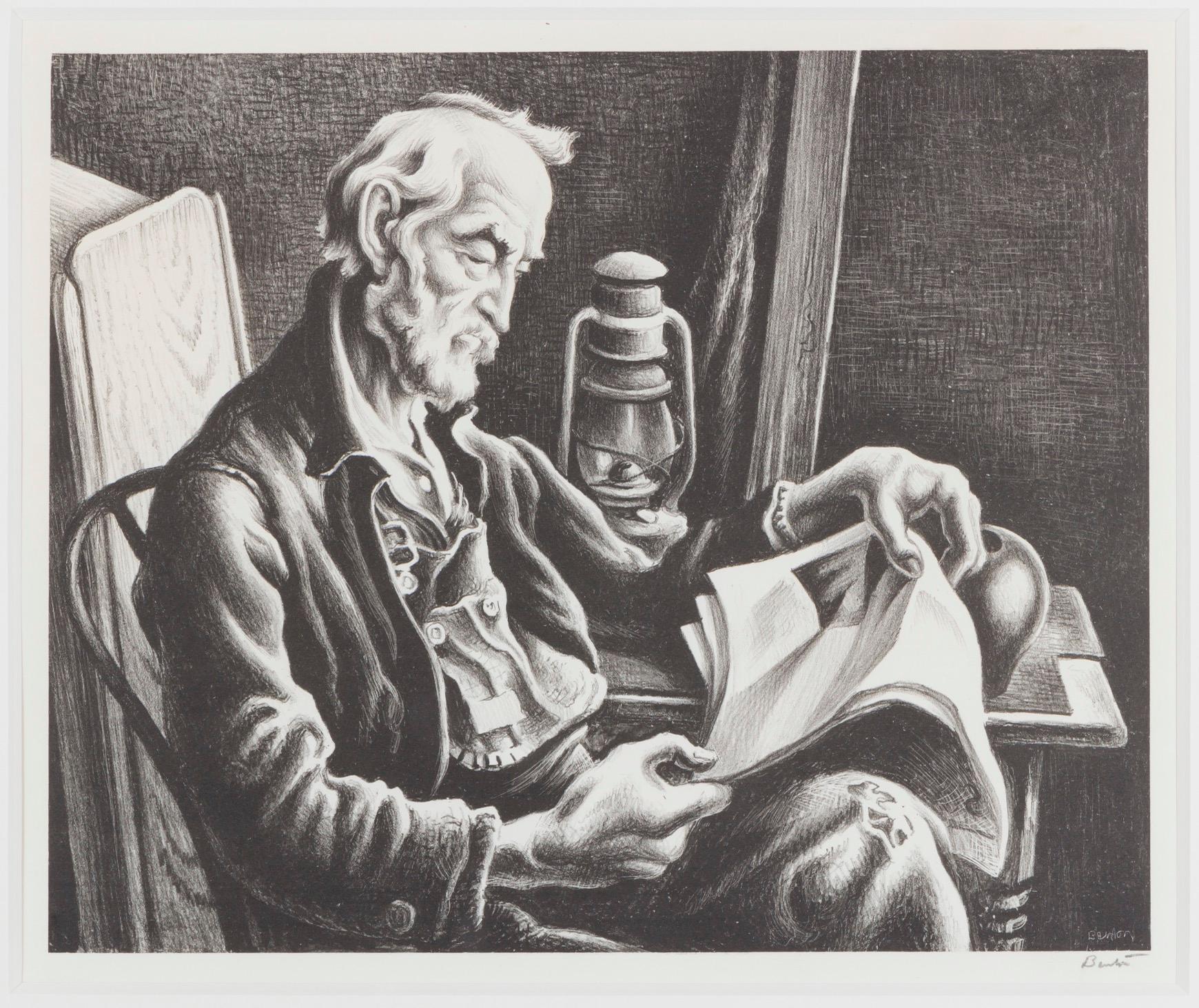 Old Man Reading - Print by Thomas Hart Benton