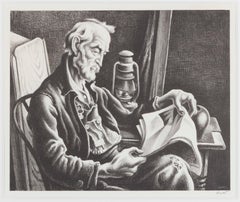 Lithograph of American rural life timeless and romantic monochrome figure