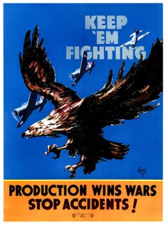 Original Thomas Hart Benton "Keep 'Em Fighting" Original WWII Lithograph Poster