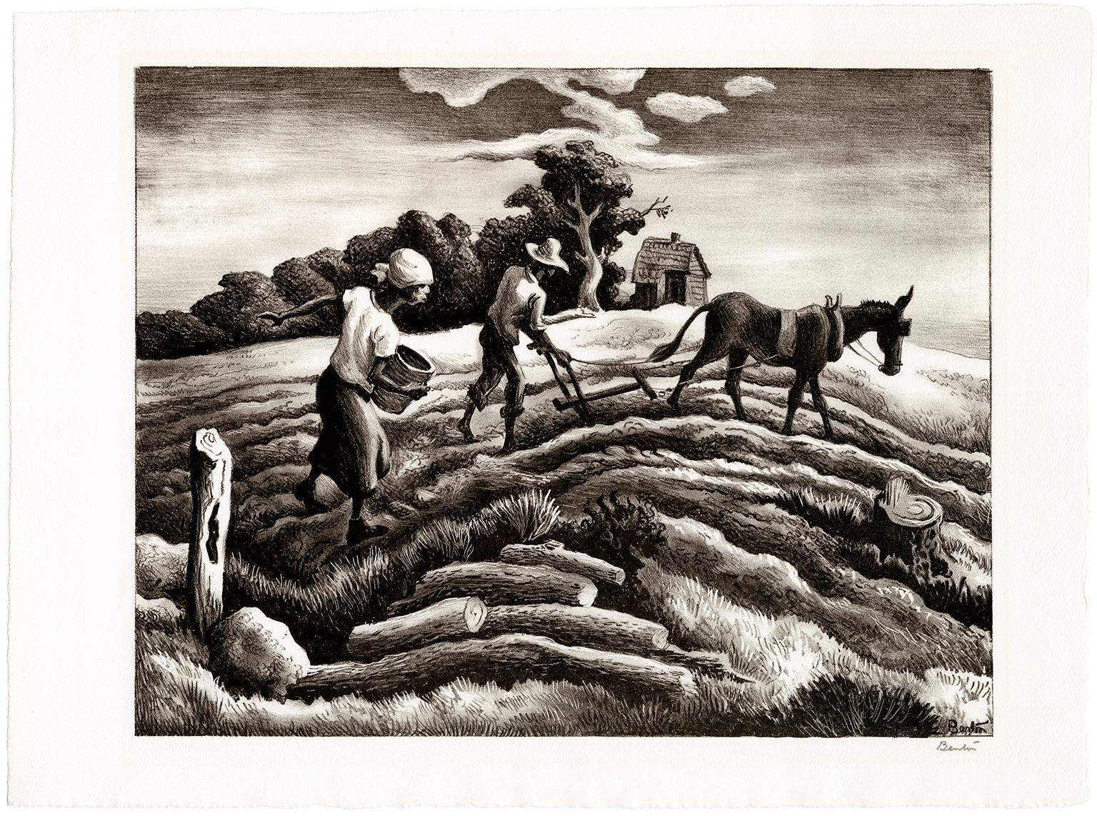 'Planting' also 'Spring Plowing' — 1930s American Regionalism - Print by Thomas Hart Benton