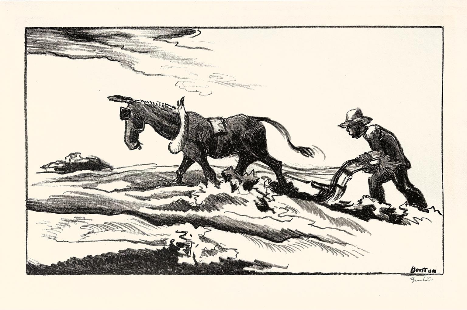 'Arare sotto' - Il regionalismo americano dell'era WPA - Print di Thomas Hart Benton