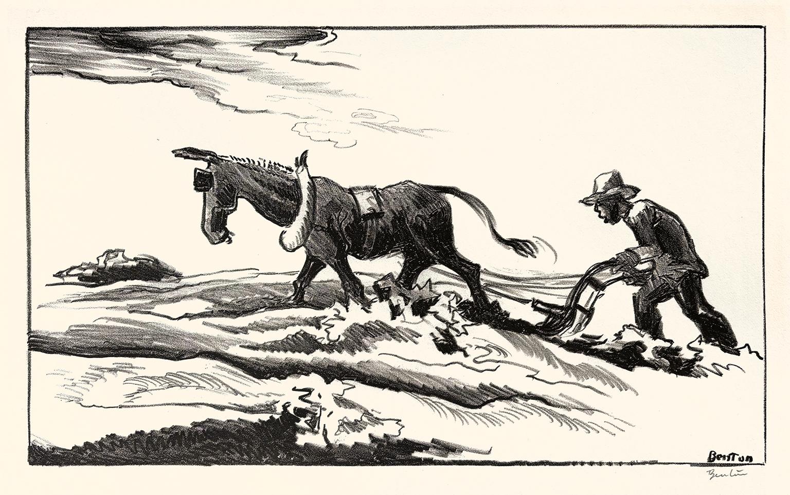 Figurative Print di Thomas Hart Benton - 'Arare sotto' - Il regionalismo americano dell'era WPA