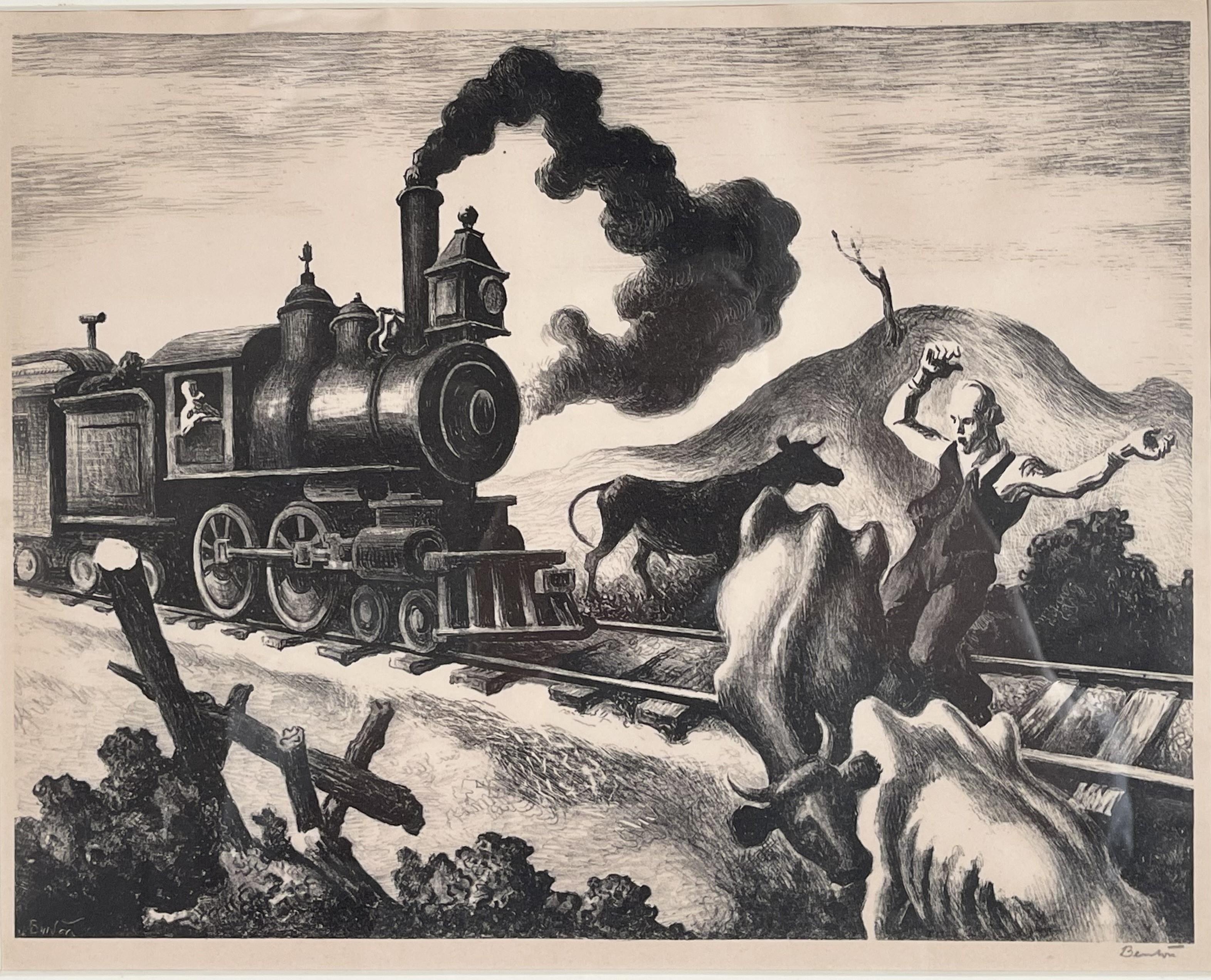 Landscape Print de Thomas Hart Benton - TREN LENTO POR ARKANSAS