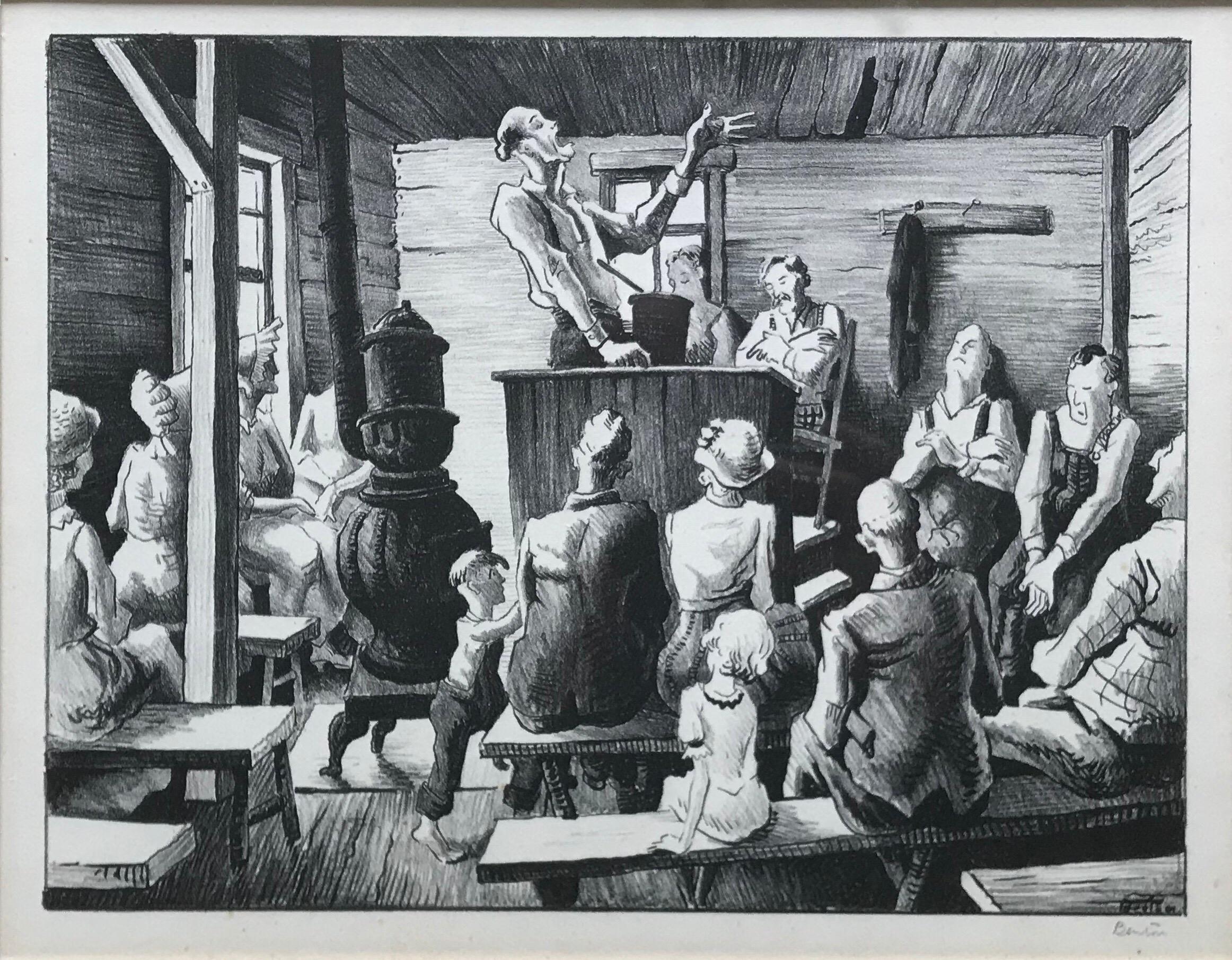 Thomas Hart Benton Figurative Print - The Meeting
