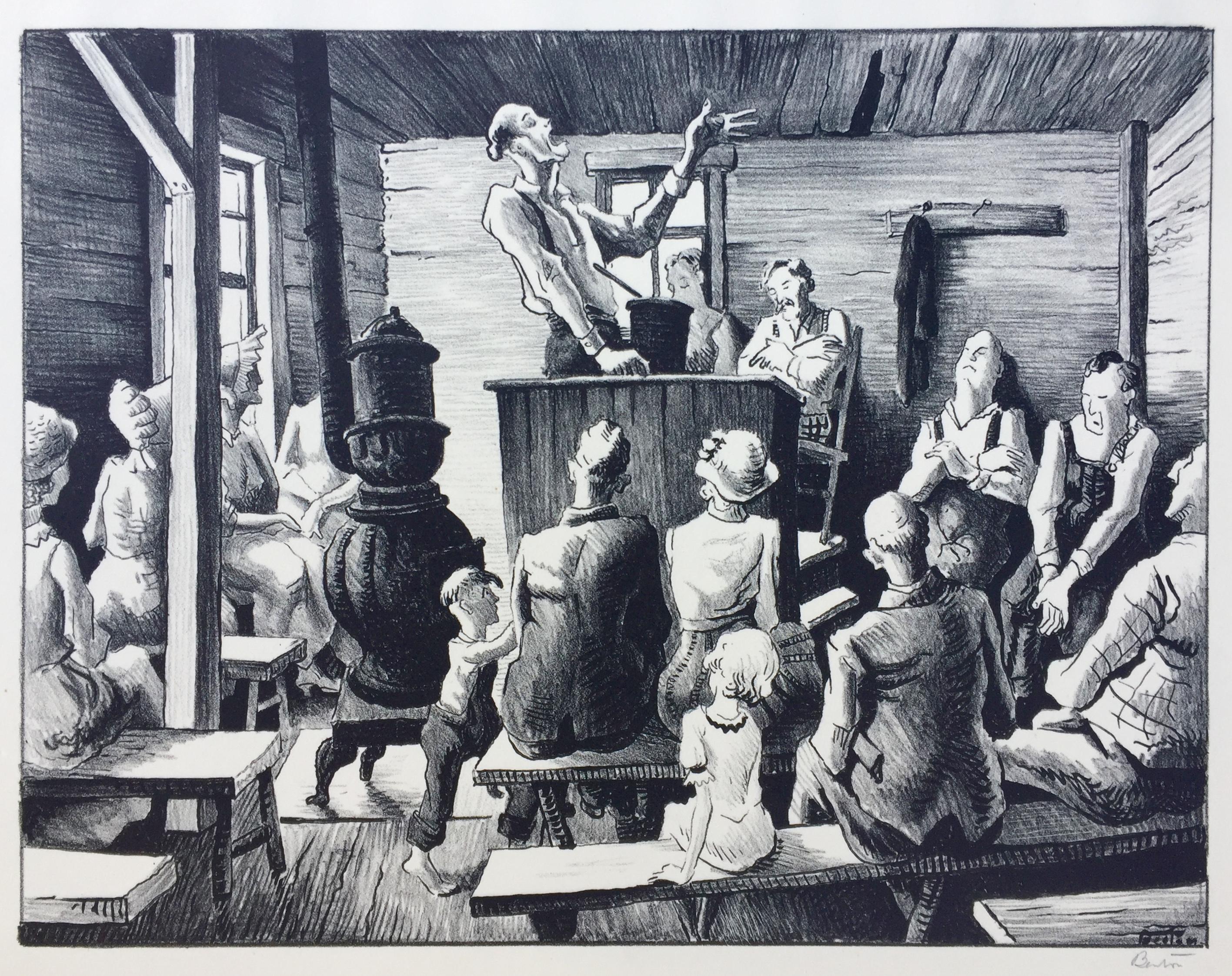 Thomas Hart Benton Figurative Print - THE MEETING