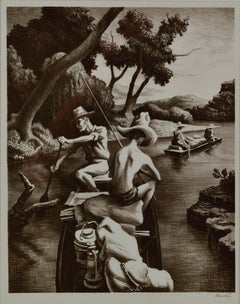 Thomas Hart Benton, "Down The River, 1939" Lithograph 13 x 10 WPA MCM
