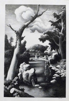 Litografia originale di Thomas Hart Benton, 1939 - "Shallow Creek